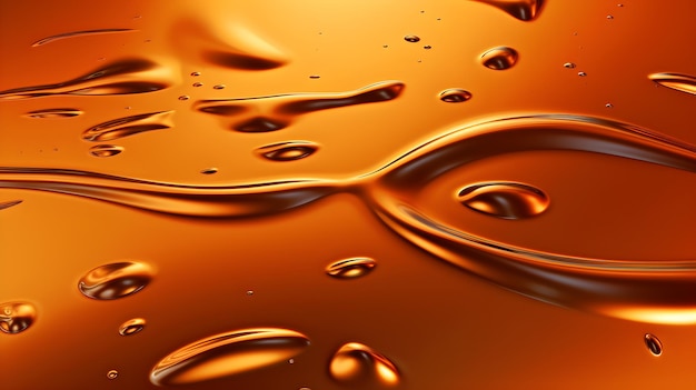 A close up of a gold liquid with drops on it