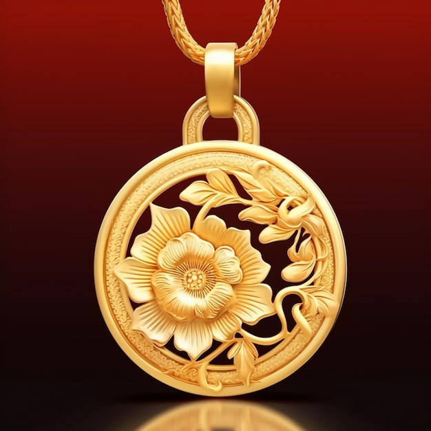 Photo a close up of a gold necklace with a flower on it generative ai