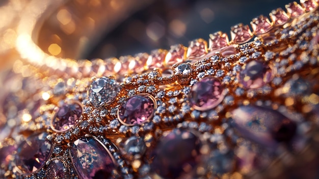 Photo a close up of a gold and pink necklace with diamonds and crystals