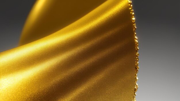 A close up of a gold silk scarf with gold beads.