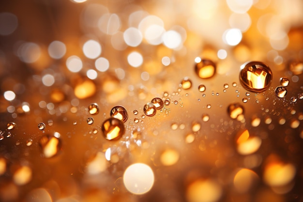 Close up of golden bubbles on illuminated background