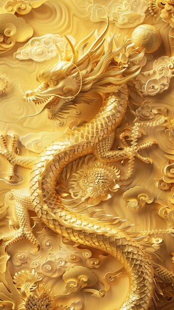 a close up of a golden dragon on a gold background generative ai