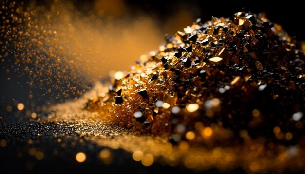 Close up of golden glitter powder background