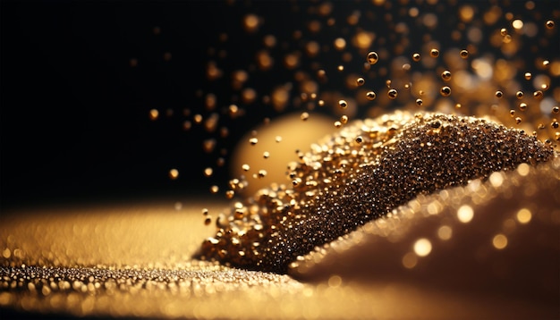 Close up of golden glitter powder background