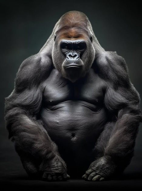 a close up of a gorilla standing on a black background generative ai