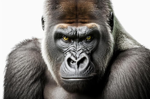 Close up of Gorilla white background Generative AI AIG16