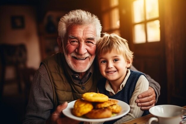 Close up grandparent and kid with food