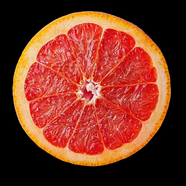 a close up of a grapefruit with a white center