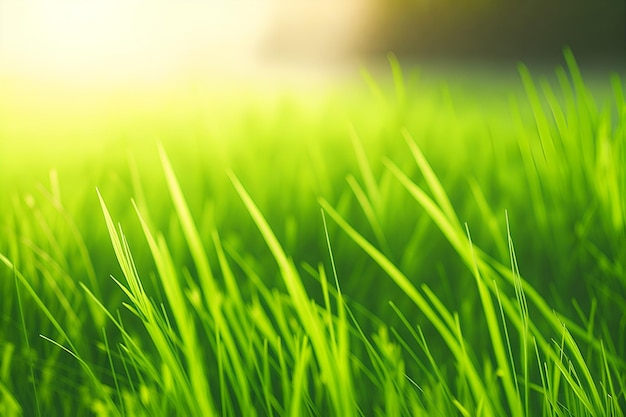 A close up of grass with the sun shining on it