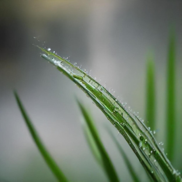 a close up of a grass with water droplets on it