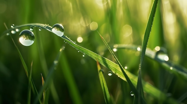 A close up of a grass with water droplets on it