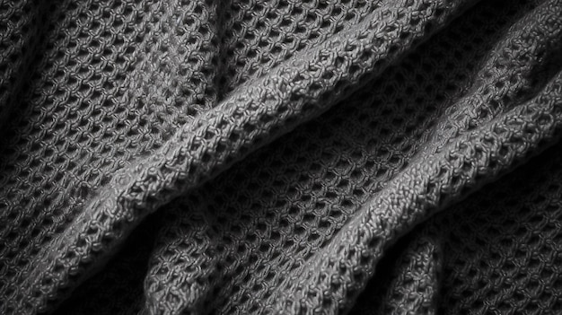 A close up of a gray knitted blanket