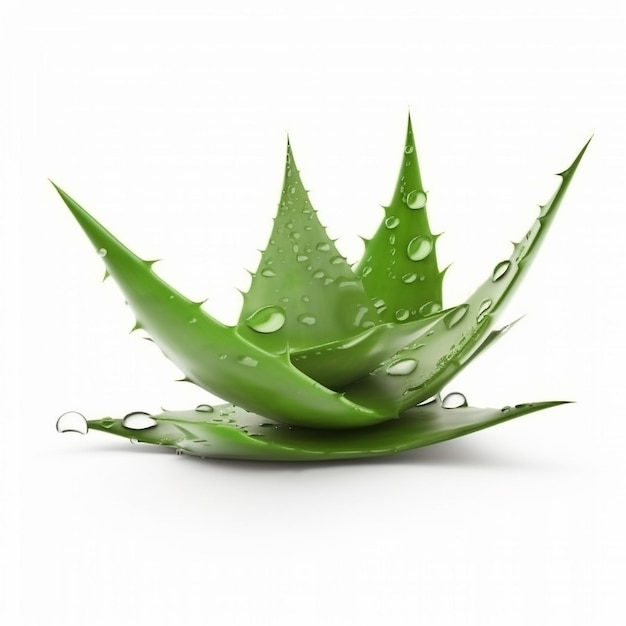 A close up of a green aloe vera plant with water droplets on it