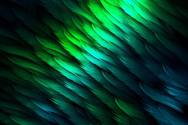 A close up of a green and black feather pattern generative ai