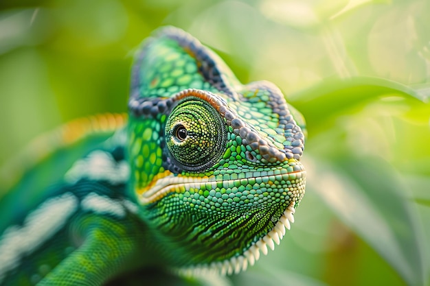 Close Up of a Green Chameleon in its Natural Habitat