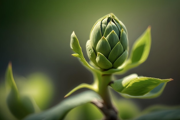 A close up of a green flower bud generative AI