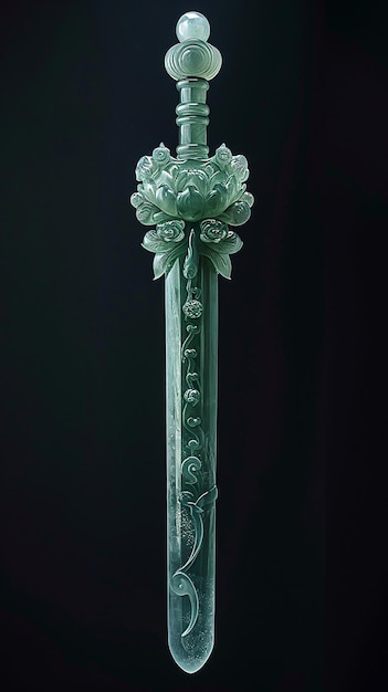 Photo a close up of a green glass sword with a flower on it