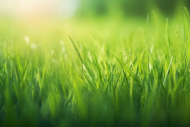 A close up of a green grass field