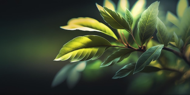 A close up of a green leaf on a tree generative AI