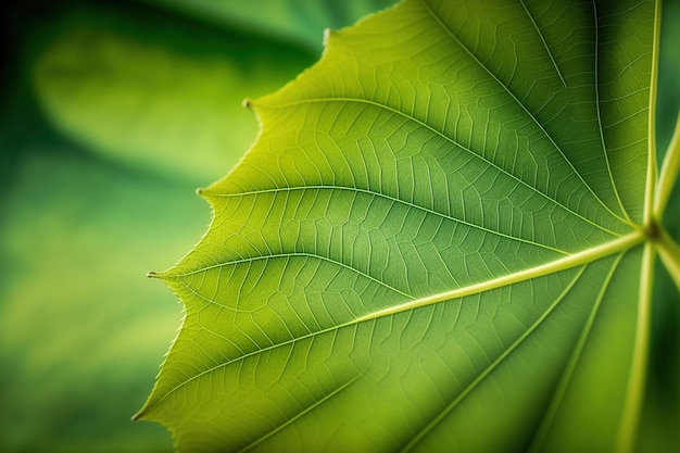 Close up of a green leaf with selective focus and shallow depth of field,abstract nature background.