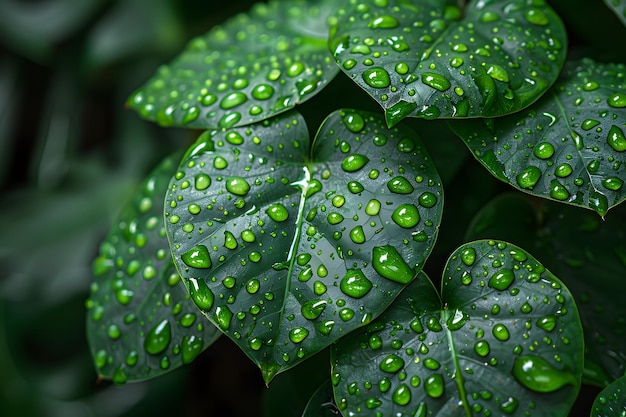 Close Up of Green Leaf With Water Droplets Generative AI