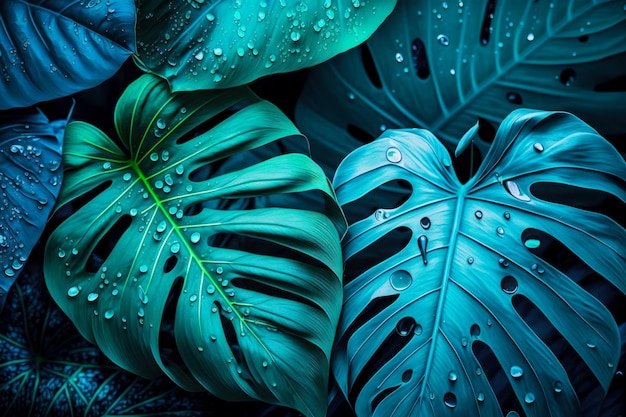 Close up of green leaf with water droplets on it's leaves Generative AI