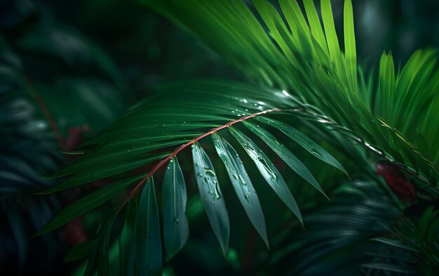 A close up of a green leaf with water droplets on it