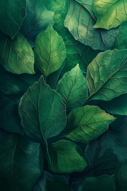 A close up of green leaves with a green background