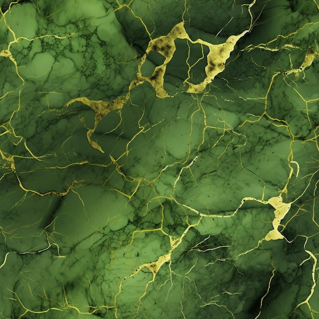 A close up of a green marble surface with a yellow vein generative ai