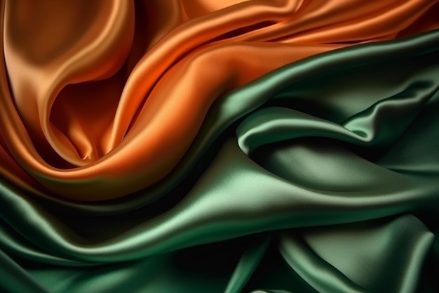 A close up of a green and orange silk fabric.