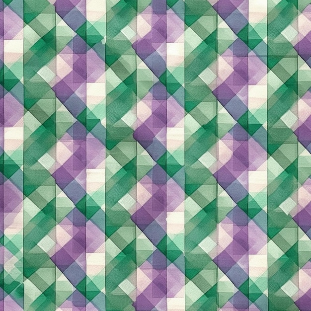 A close up of a green and purple plaid pattern generative ai