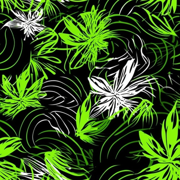 A close up of a green and white flower on a black background generative ai