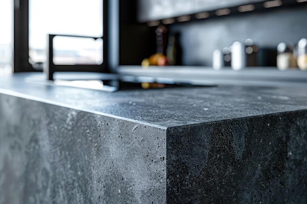 Photo close up of grey kitchen countertop