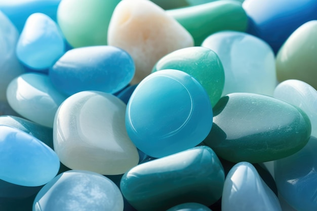 Close up of a group of blue and green semiprecious stones