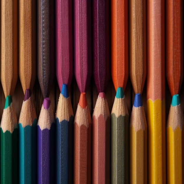 A close up of a group of colored pencils with one of them turned to the side generative ai