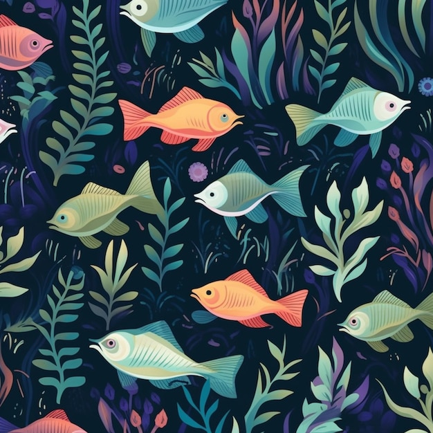 A close up of a group of fish in a field of plants generative ai