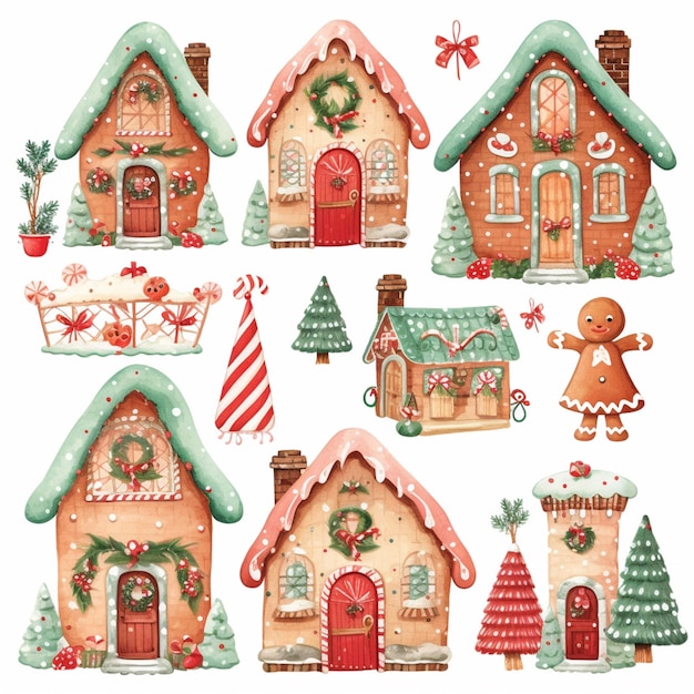 A close up of a group of gingerbread houses with decorations generative ai