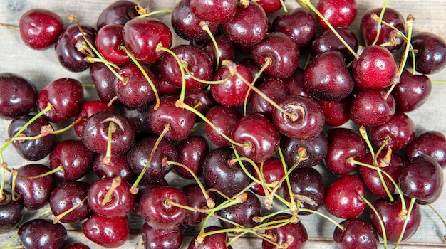 Close up of group of red cherries pile