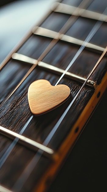 A close up of guitar pick resting on guitar strings evoking passion