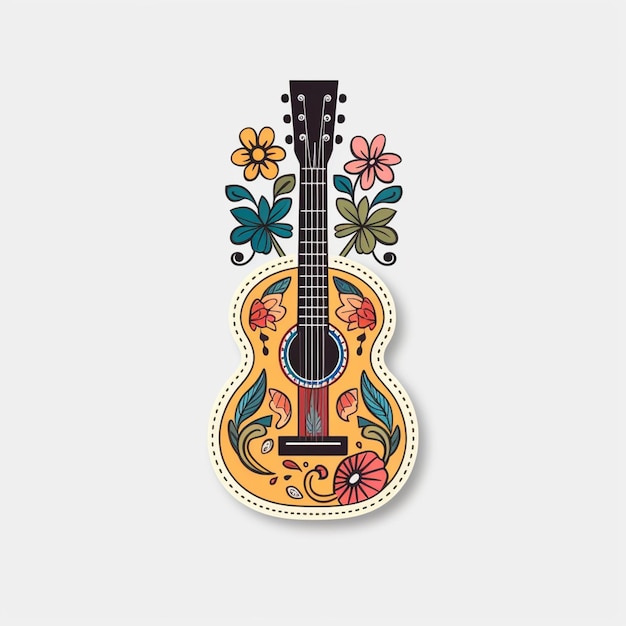 A close up of a guitar with flowers on it generative ai