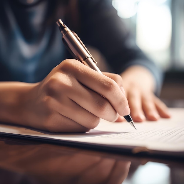 Close up hand of freelancer signing documents with a pen