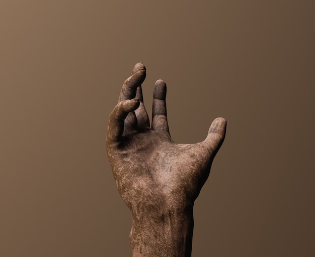 Close-up of a hand full of dirt. 3d rendering