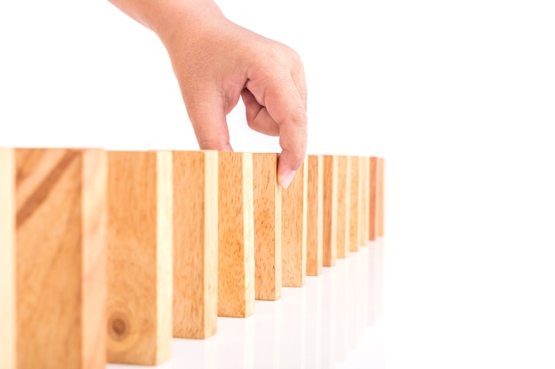 Close up hand holding blocks wood game