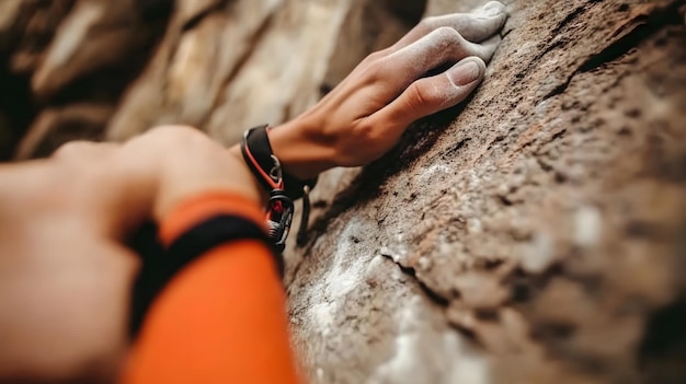 a close up of a hand holding a watch with a black band on it