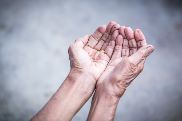 close up hand old woman.