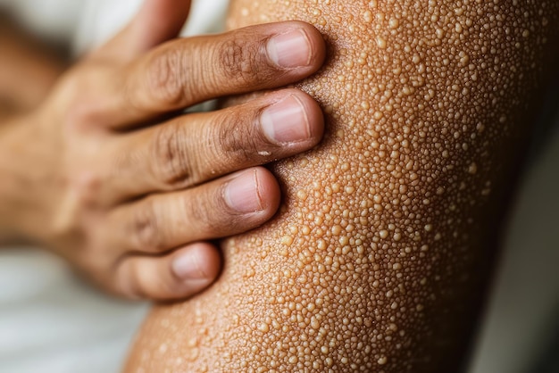 Photo close up of a hand on skin displaying an unusual rash or condition a visual exploration of dermatological features and texture