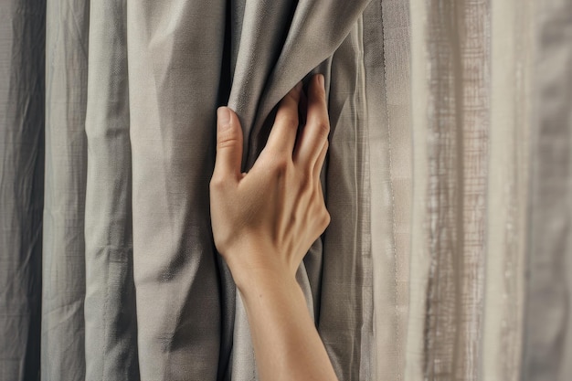 Close up on hand touching curtain