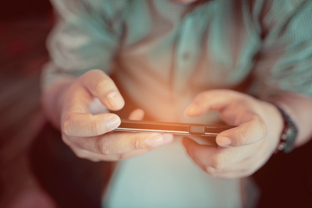 close up hand typing smartphone 