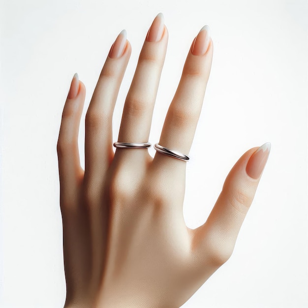 Photo close up of hand with silver ring isolated on white background