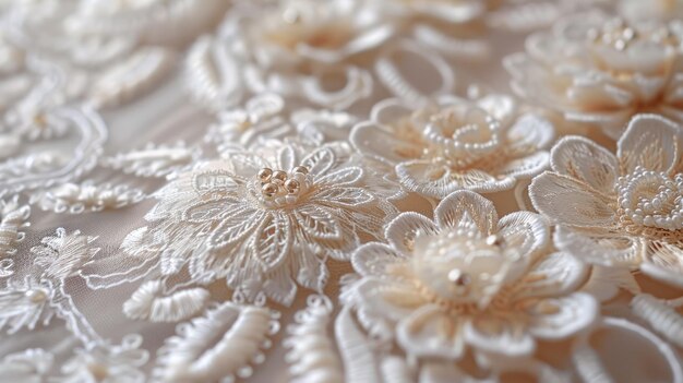 Photo close up of handcrafted white lace fabric